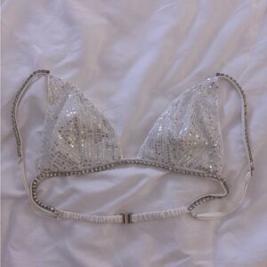 Sequin Embellished White Bralette